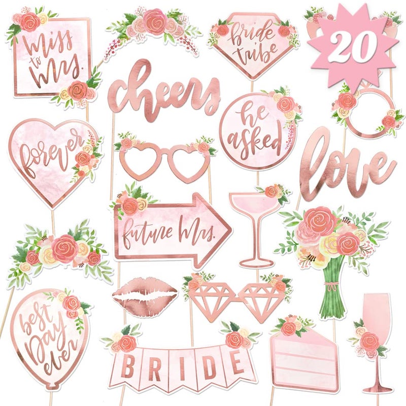 xo, Fetti Bridal Shower, Wedding Photo Booth Props - 20 Pieces, pre-Assembled - Rose Gold Bachelorette Party Decorations, Bride to Be, Miss to Mrs - Image 1